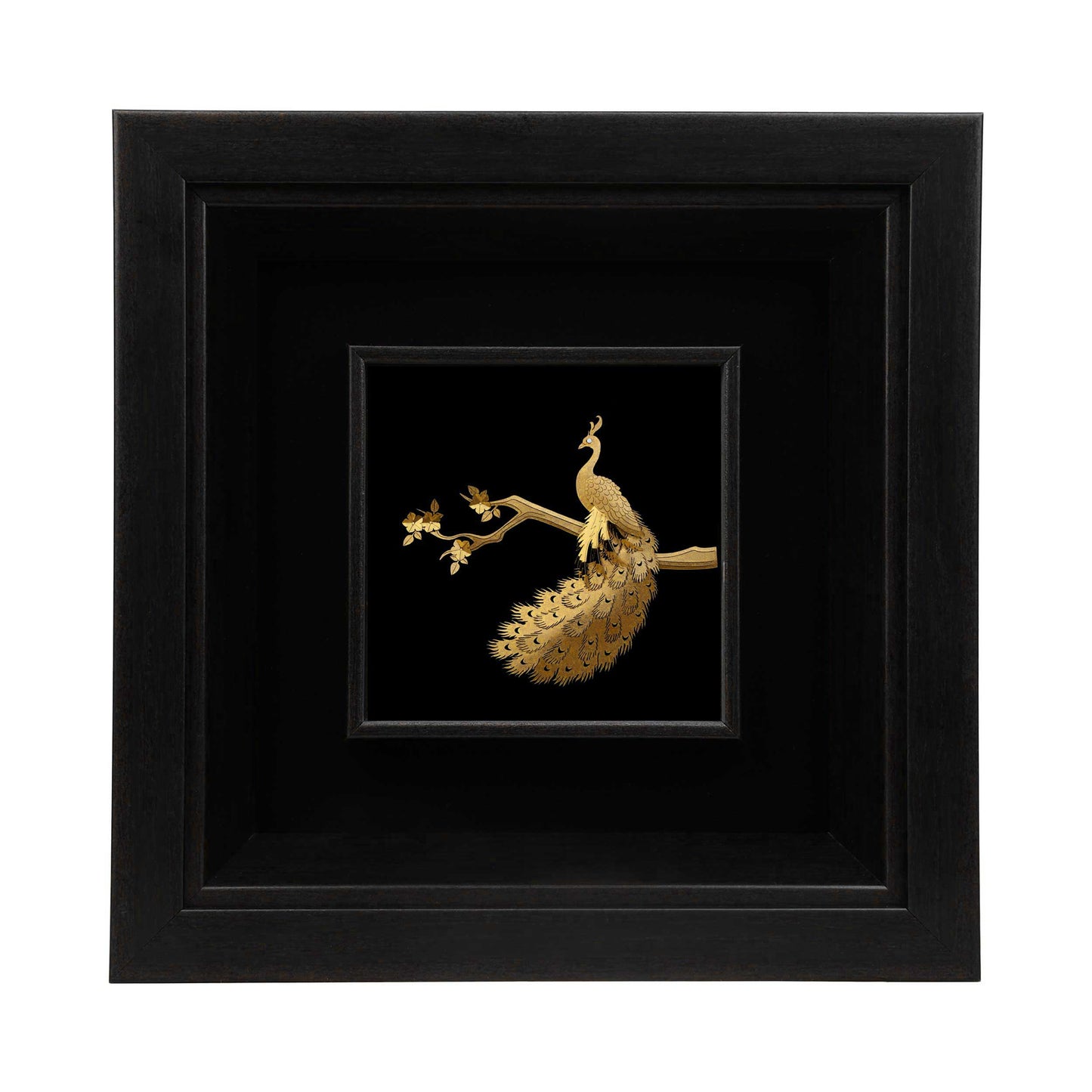 Wandbild, Pfau-design aus 24 Karat Blattgold, 24*24cm PVC-Rahmen