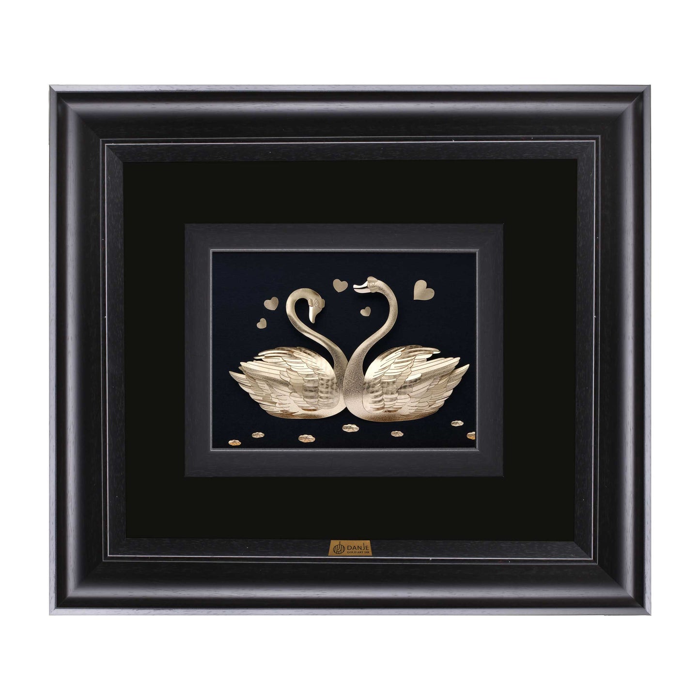 Wandbild, Zwei Schwäne aus 24 Karat Blattgold, 45*40 cm