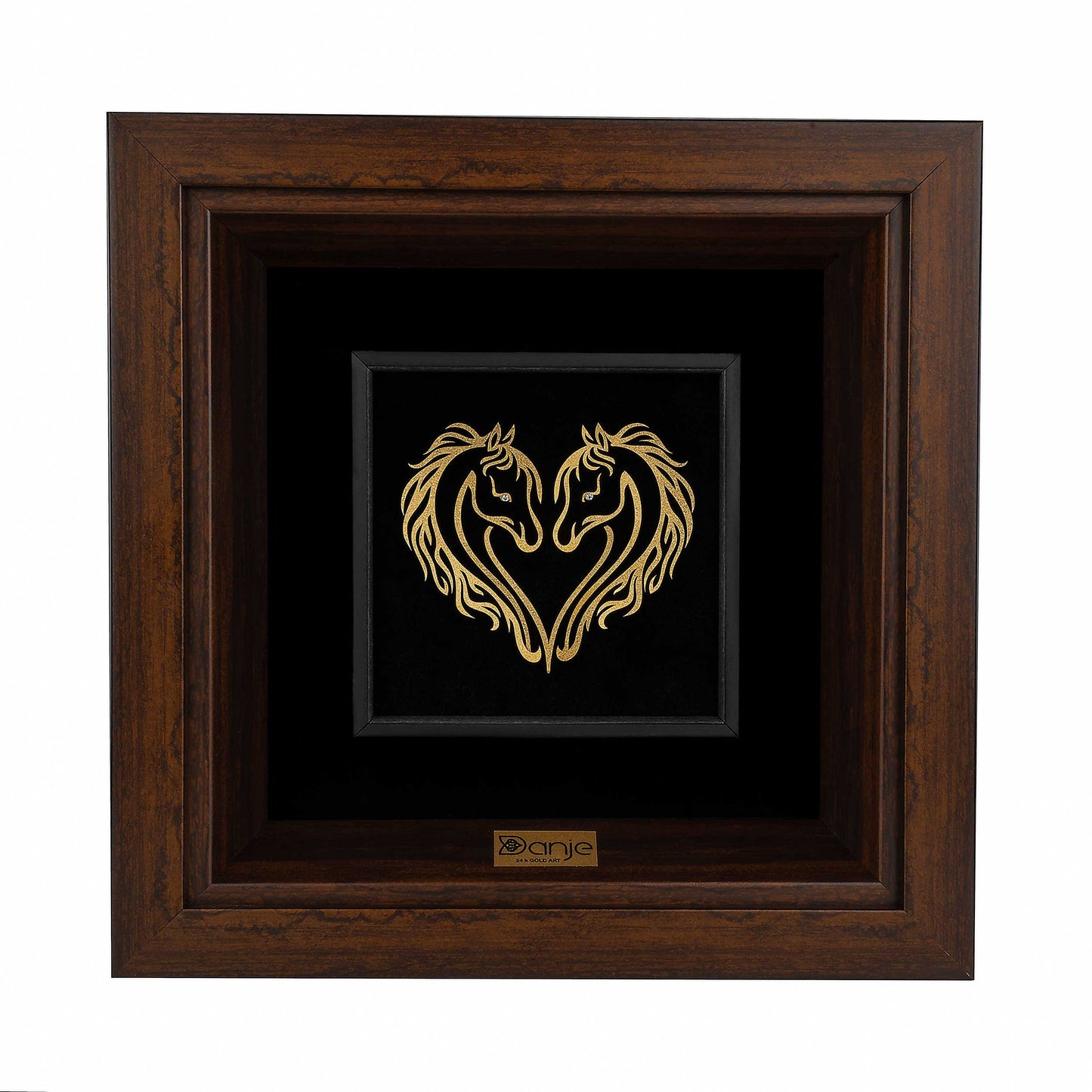Wandbild, Pferde, 24 Karat Blattgold, 24*24 cm Rahmen in schwarz