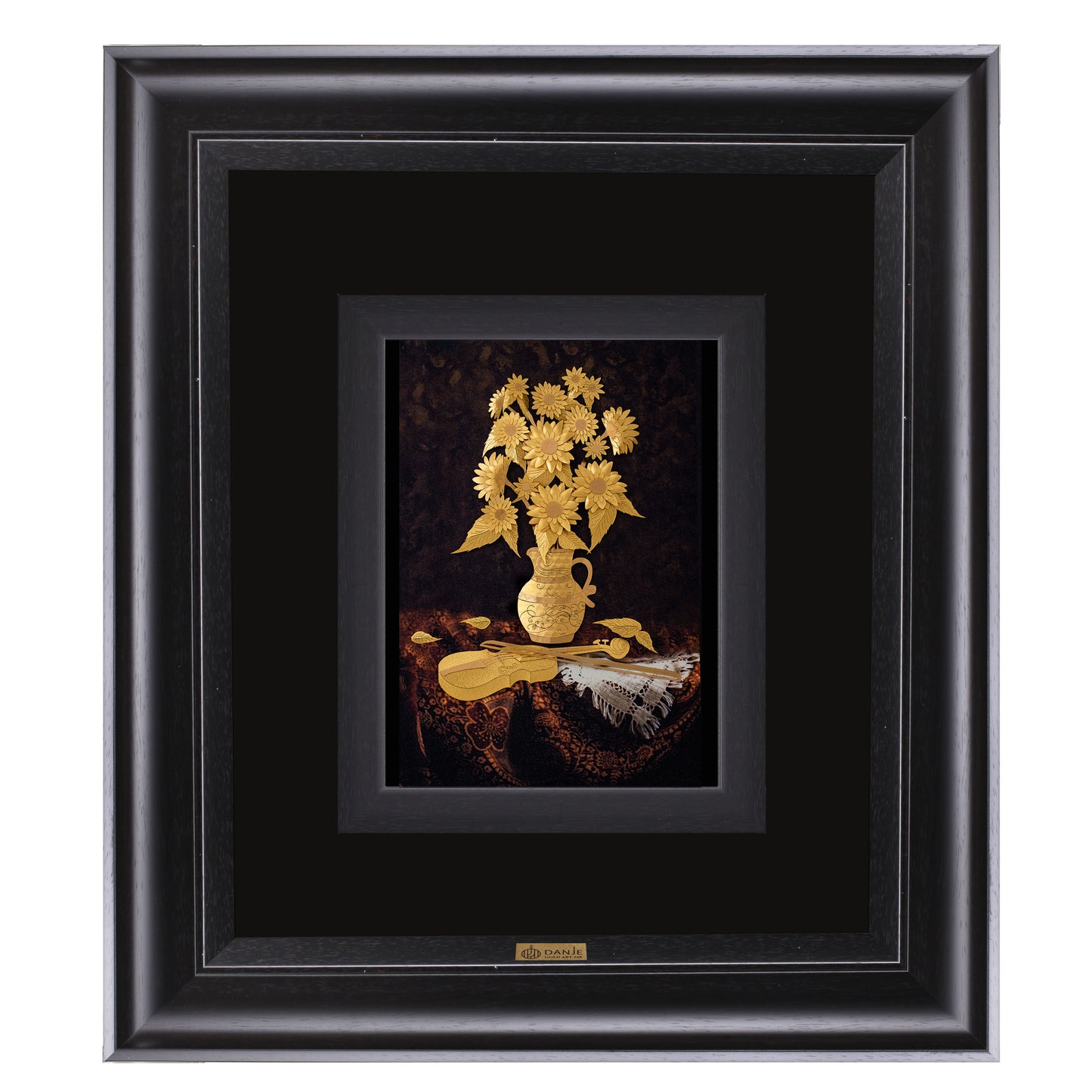 Wandbild, Blumenvase,24 Karat Blattgold