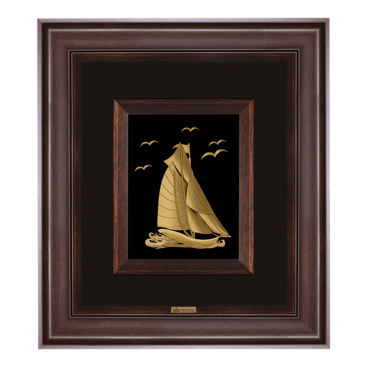 Wandbild, Segelboot, 24 Karat Blattgold