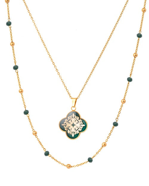 Necklace with agate pendant (Huma) design made of 24 carat gold leaf and anti-allergic stainless steel