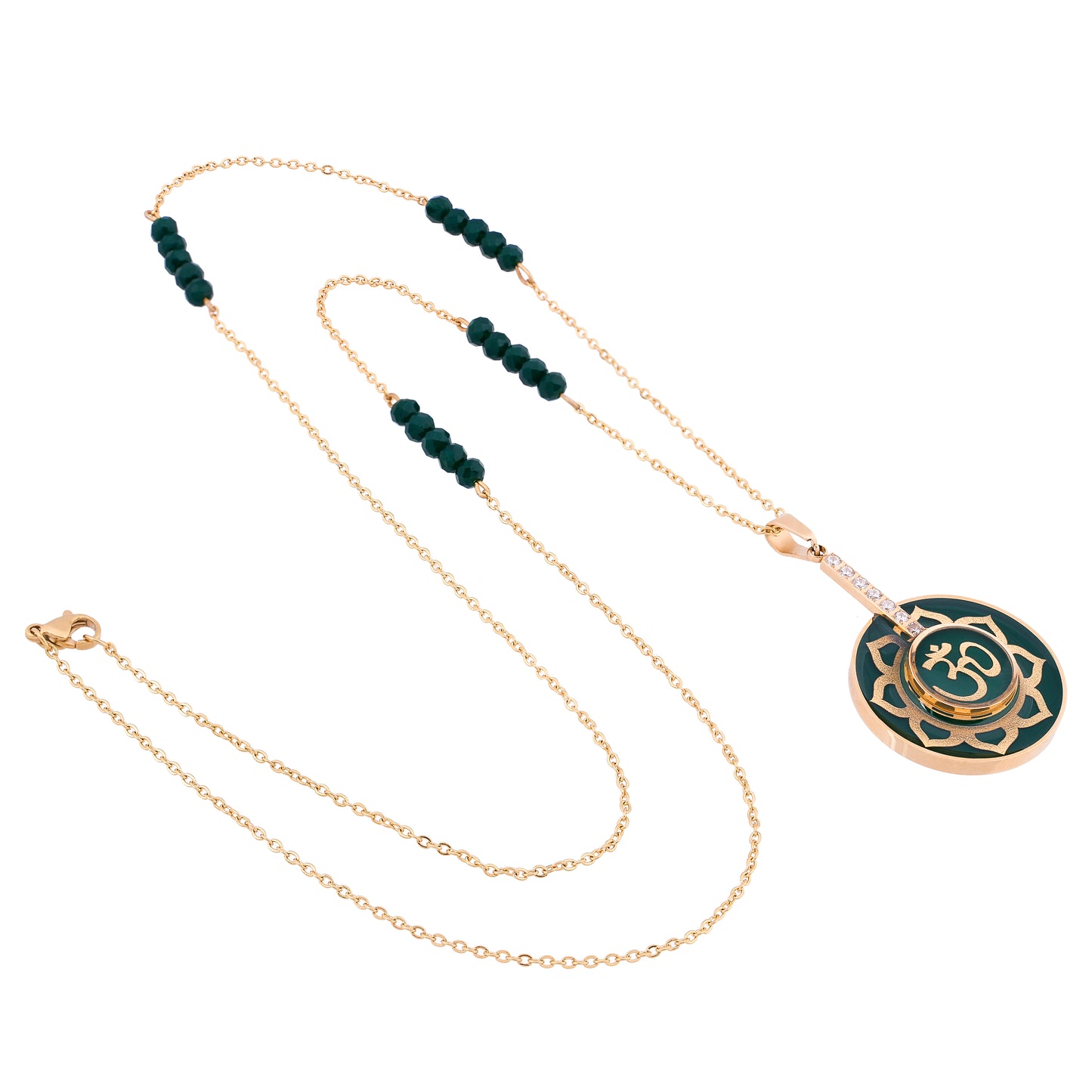 Necklace with pendant The Om Mantra made of 24 carat gold leaf and agate gemstone