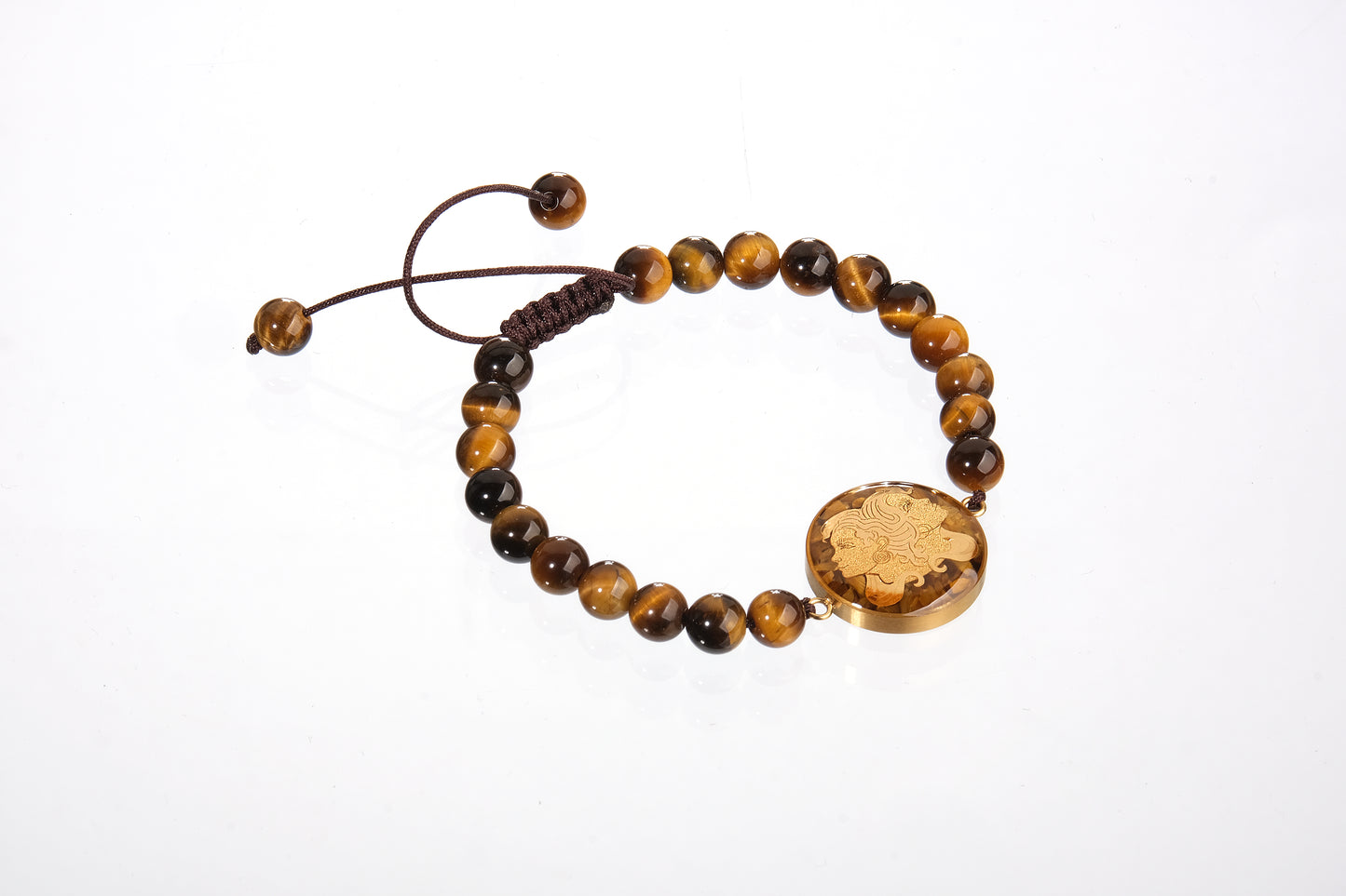 Bracelet, zodiac sign Gemini, 24 carat gold leaf, tiger eye, stainless steel