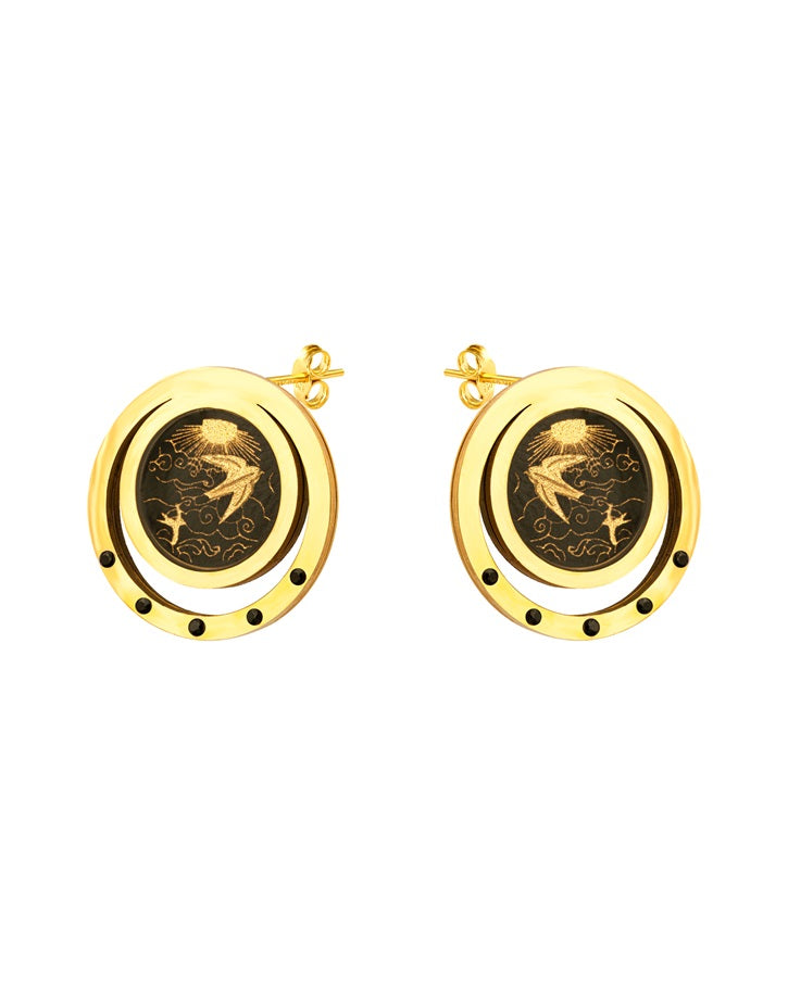Earrings, Afaq design, 24 carat gold leaf, anti-allergic stainless steel
