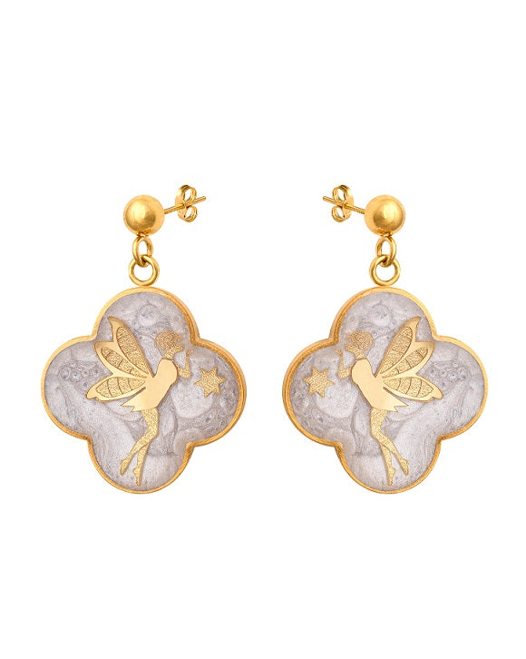 Earrings, Angel, 24 carat gold leaf, anti-allergic stainless steel