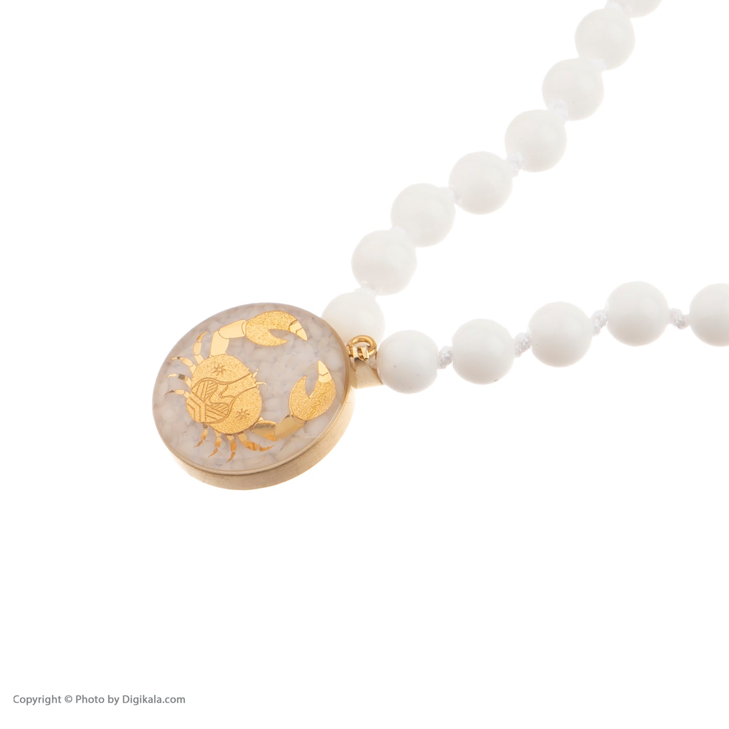 Necklace, zodiac sign Cancer, 24 carat gold leaf, stainless steel, pearl stone