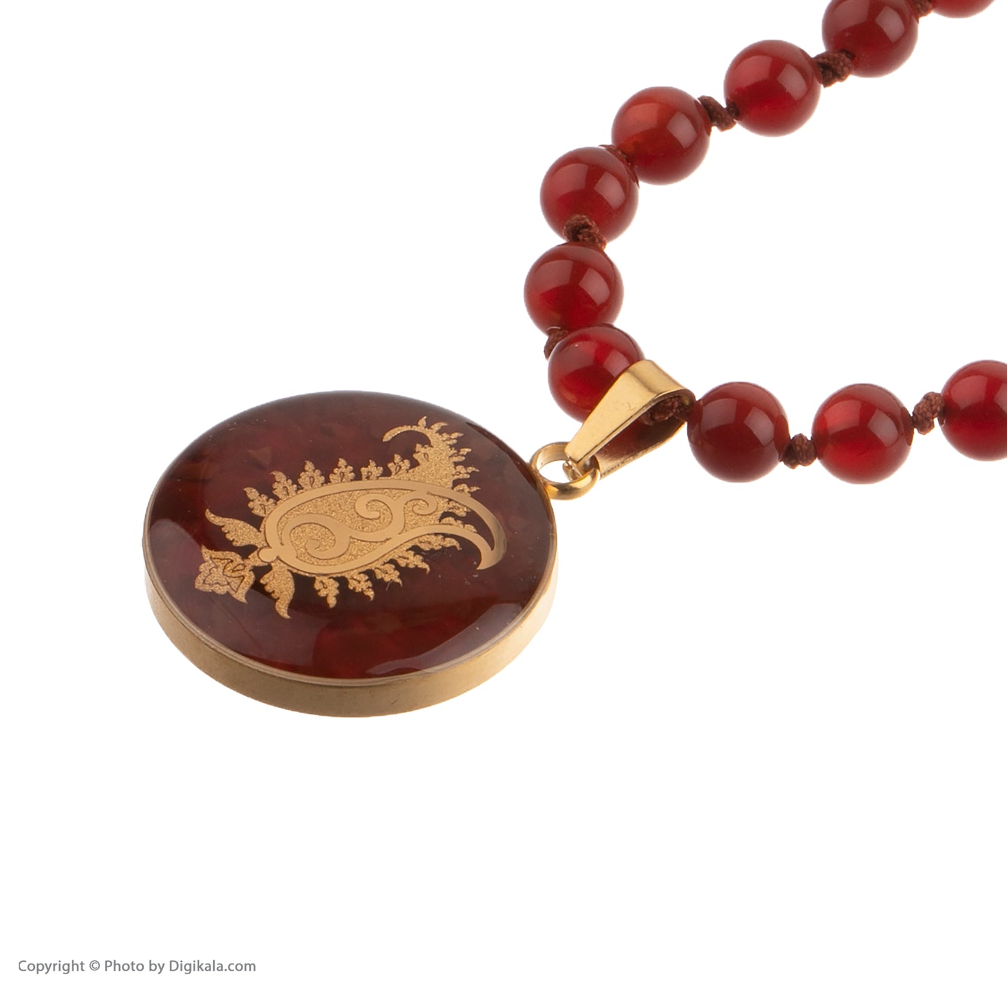 Agate necklace with paisley pendant, 24 carat gold leaf