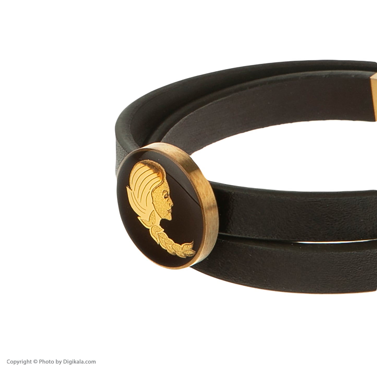 Leather bracelet, zodiac sign Virgo, 24 carat gold leaf, stainless steel