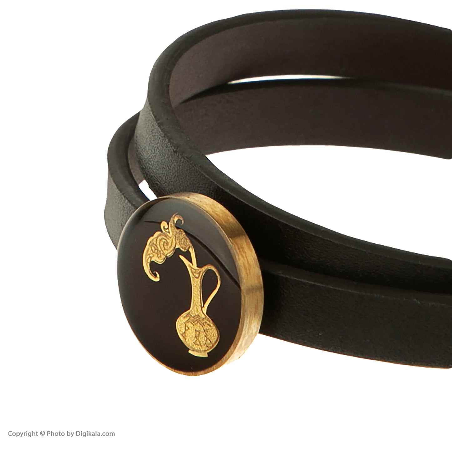 Leather bracelet, zodiac sign Aquarius, 24 carat gold leaf, stainless steel
