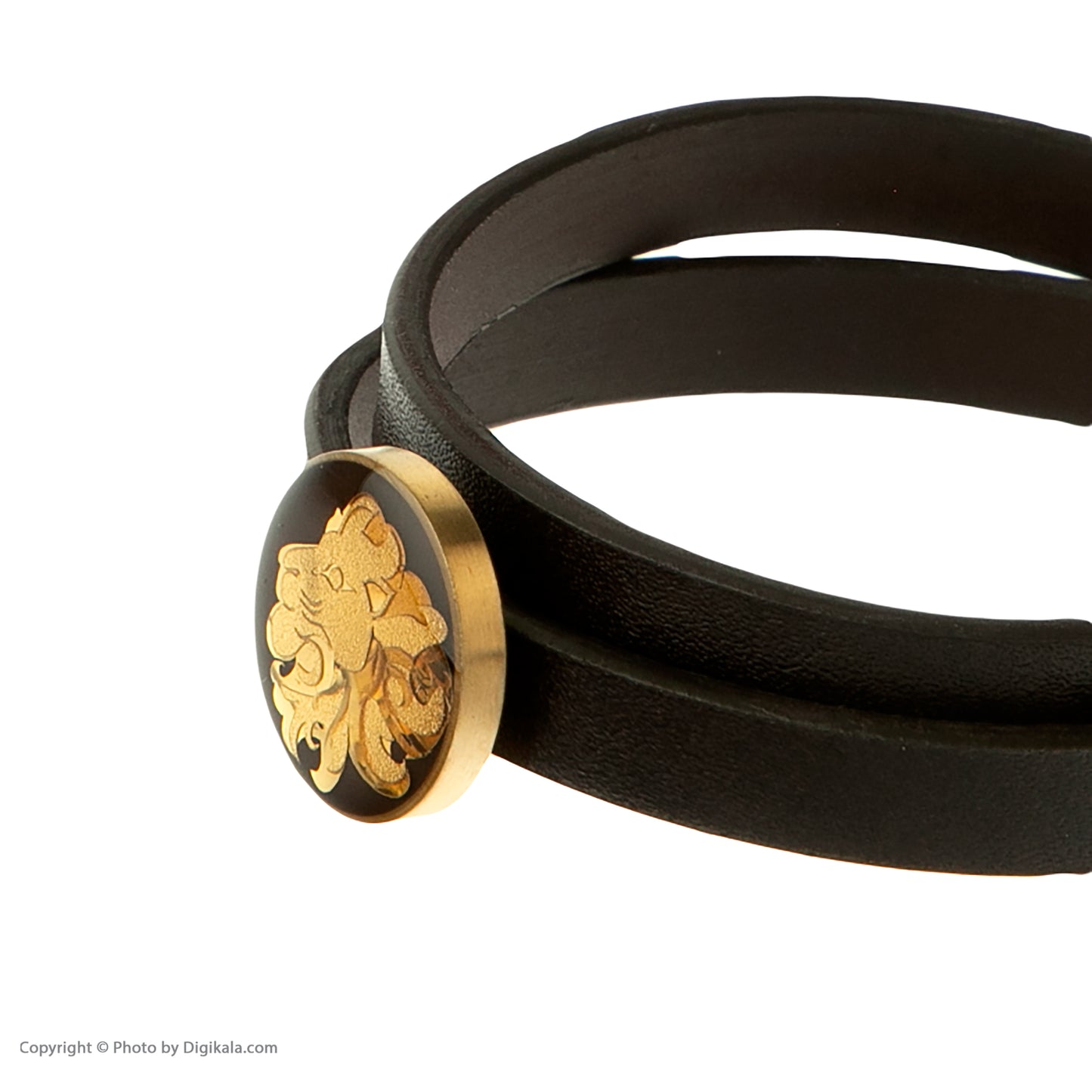 Leather bracelet, zodiac sign Leo, 24 carat gold leaf, stainless steel