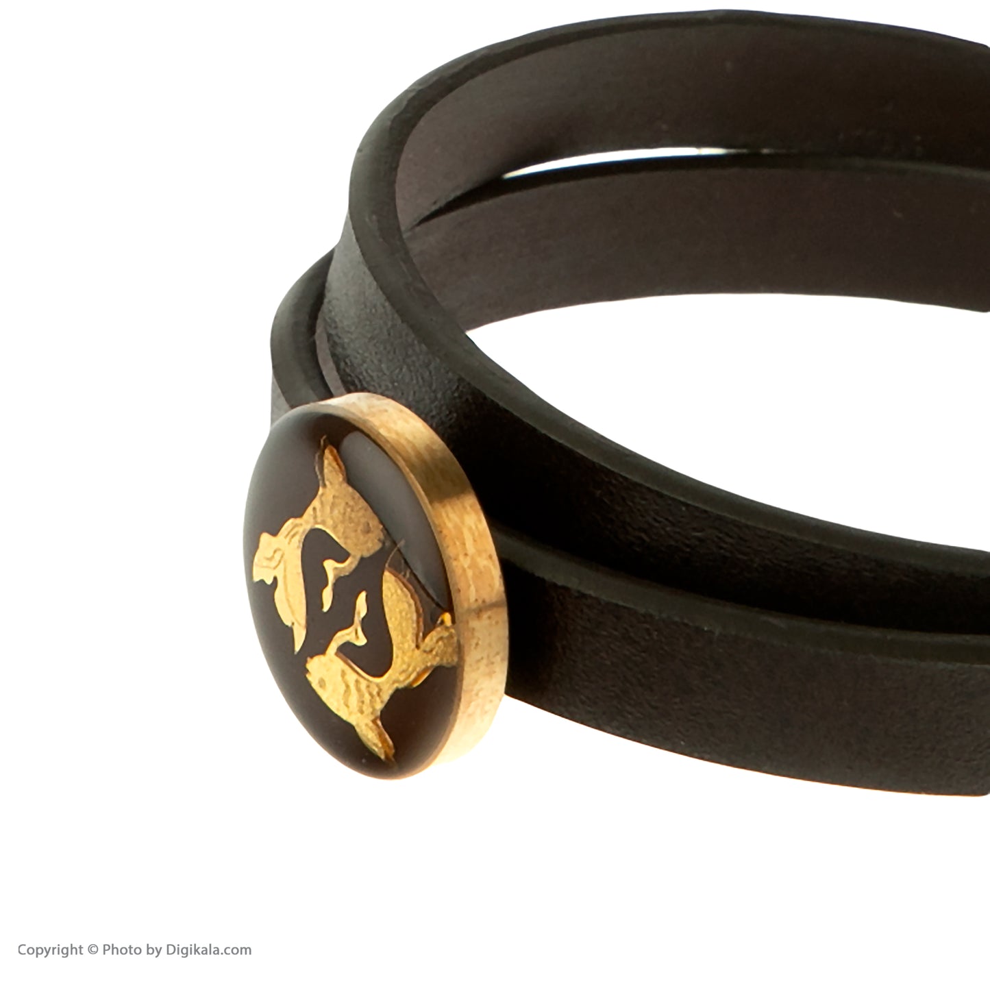 Leather bracelet, zodiac sign Pisces, 24 carat gold leaf, stainless steel