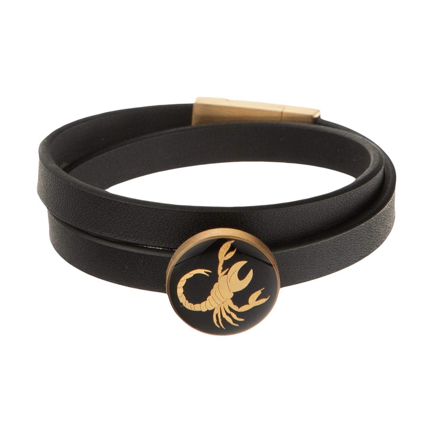 Leder Armband, Sternzeichen Skorpion, 24 Karat Blattgold, Edelstahl