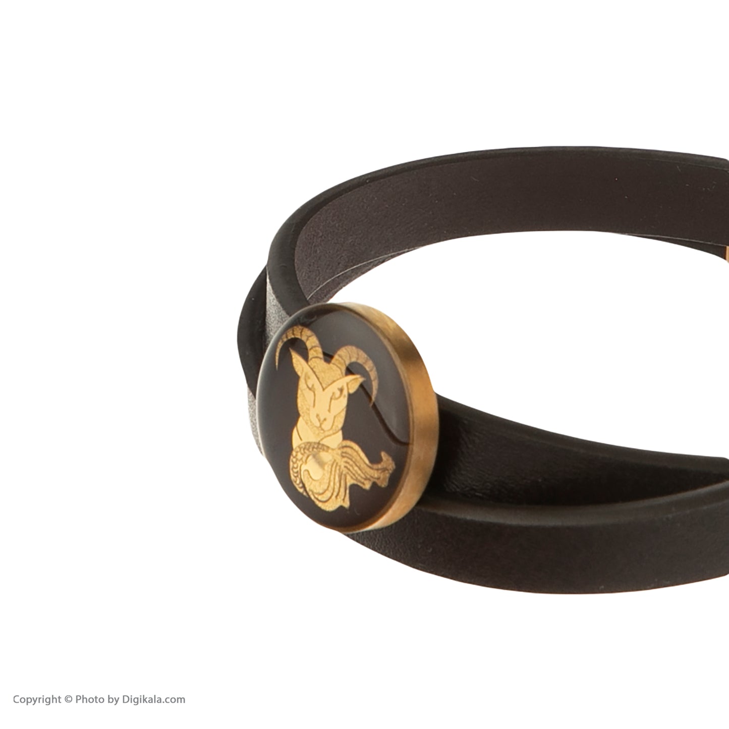 Leather bracelet, zodiac sign Aries, 24 carat gold leaf, stainless steel