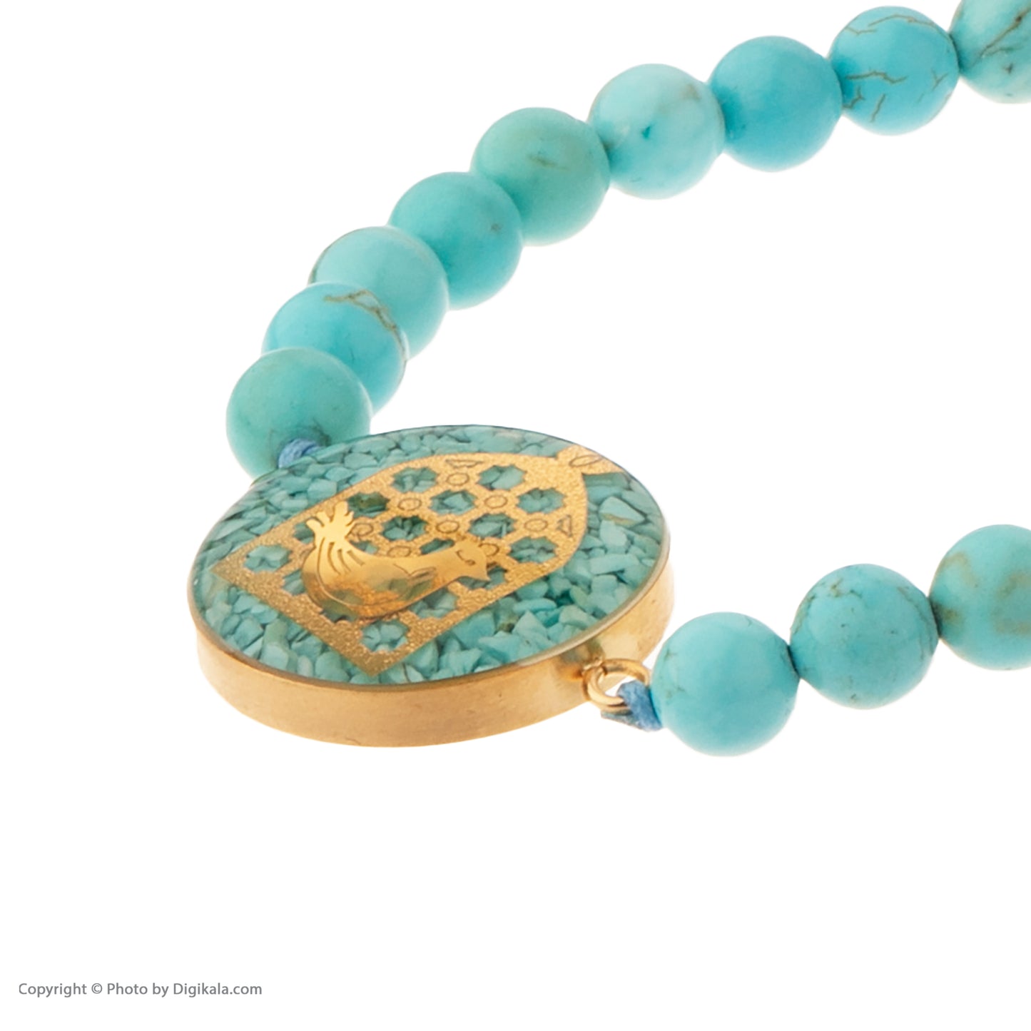 Turquoise Necklace With Morghe Amin Design Made of 24 Carat Gold Leaf