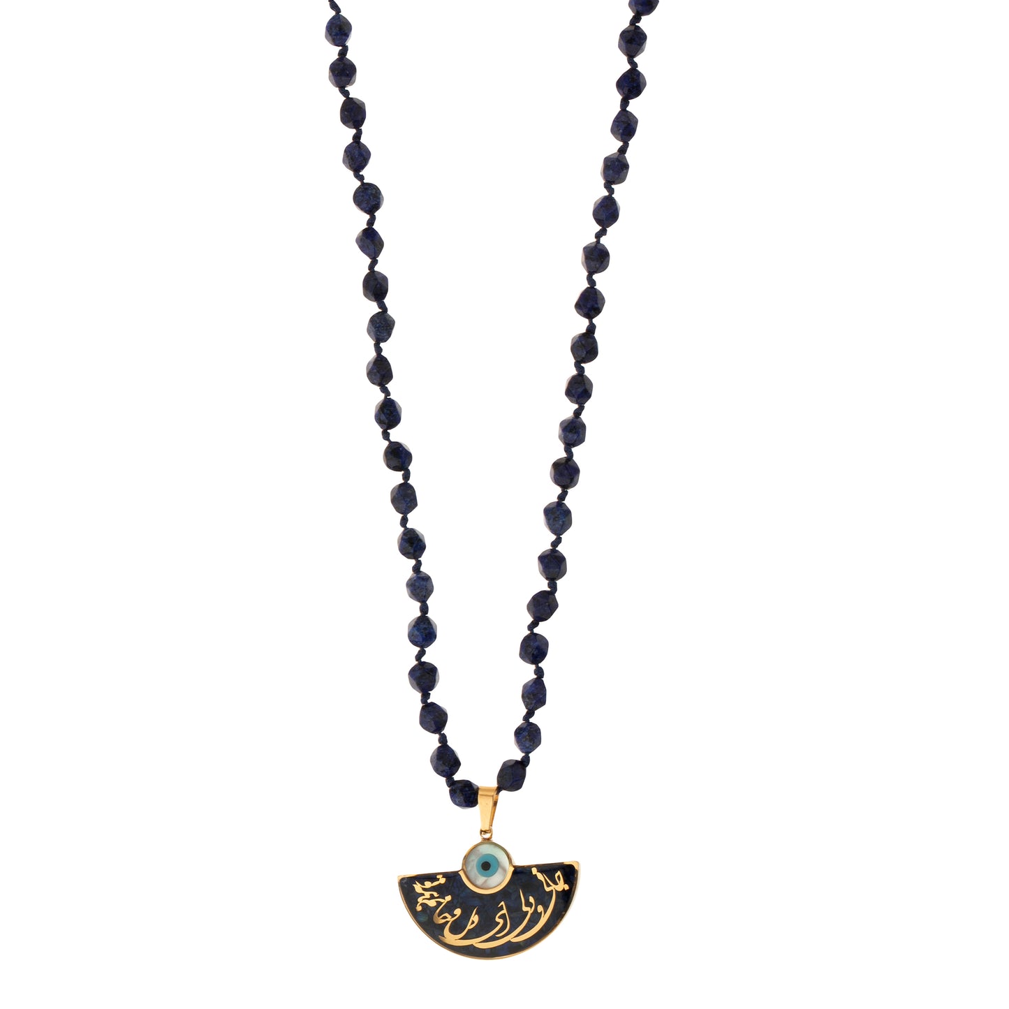 Necklace with pendant, you are my heart&life, 24 carat gold leaf, lapis lazuli gemstone