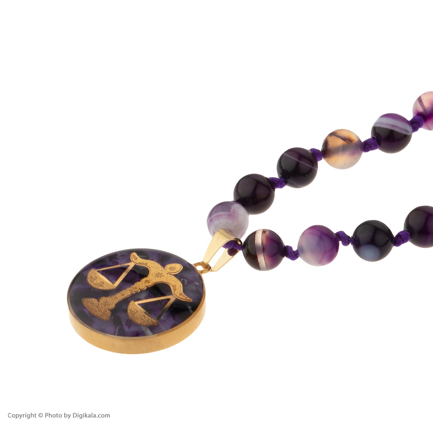Necklace, zodiac sign Libra, 24 carat gold leaf, stainless steel, opal gemstone
