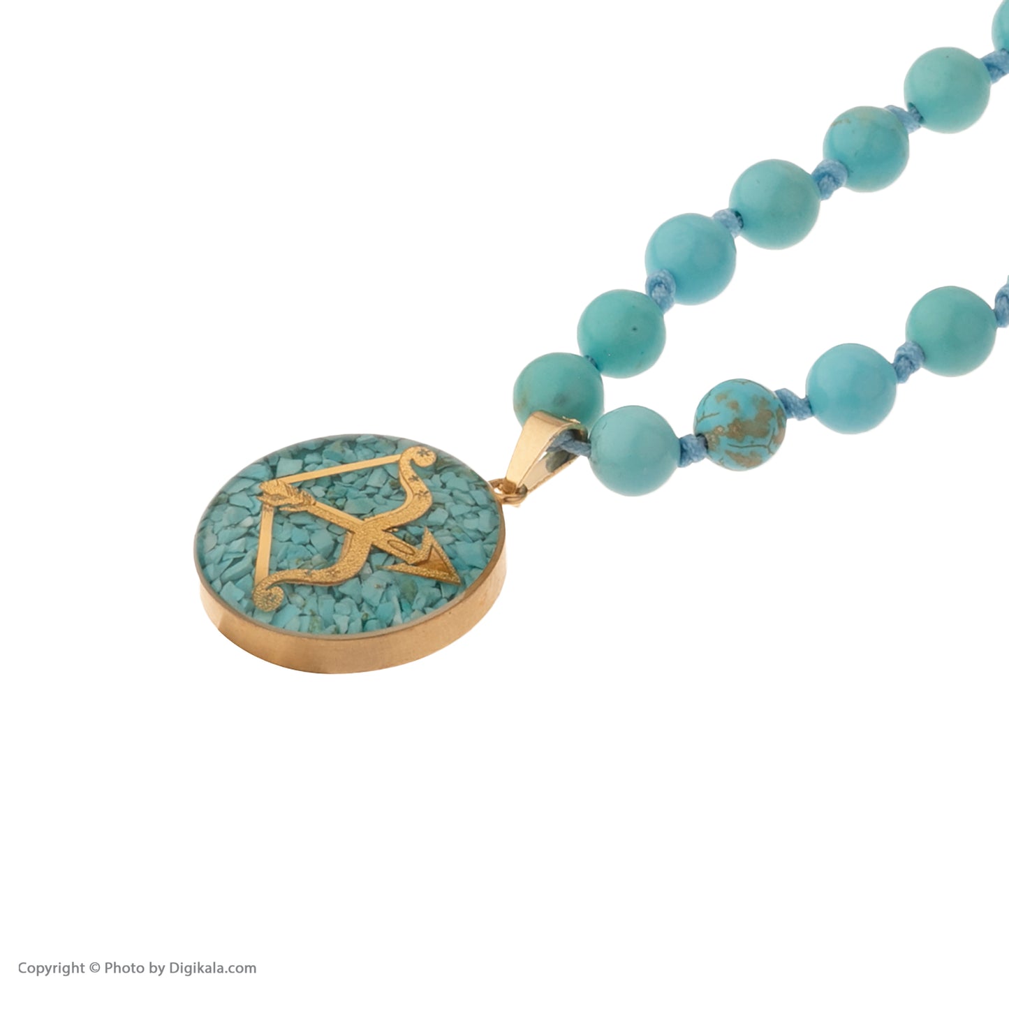 Necklace, zodiac sign Sagittarius, 24 carat gold leaf, stainless steel, turquoise gemstone