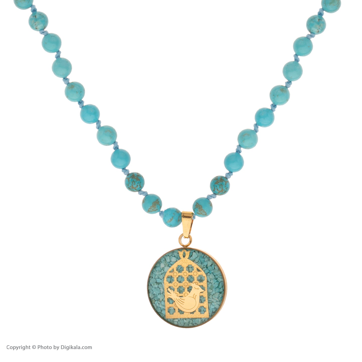 Turquoise Necklace With Morghe Amin Design Made of 24 Carat Gold Leaf
