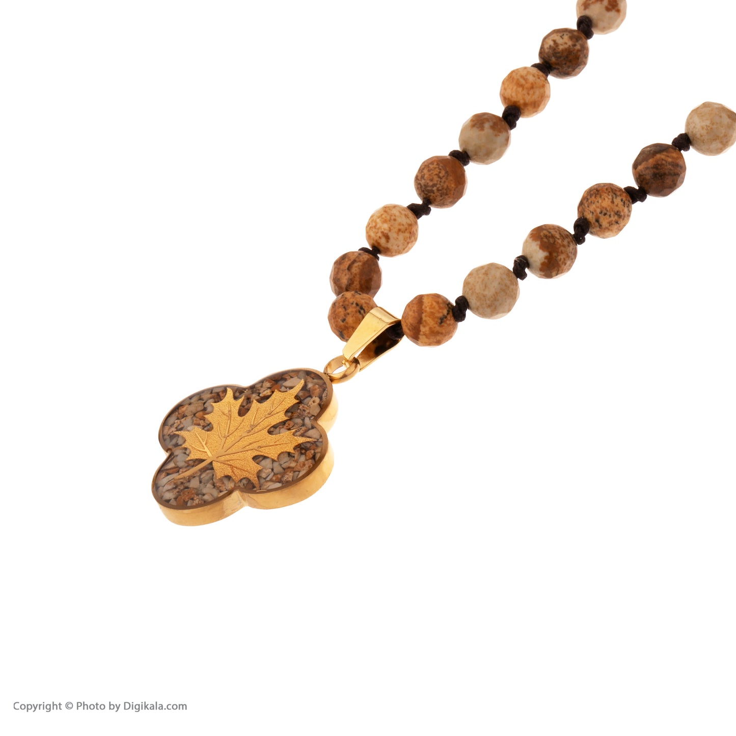 Jasper necklace with oak pendant made of 24 carat gold leaf