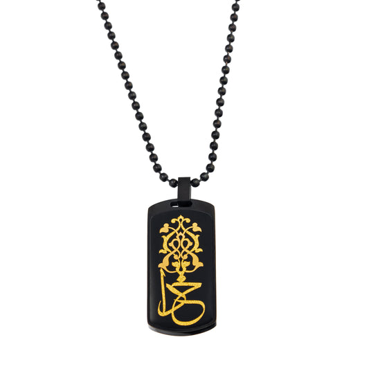 Halskette, Onyx, mit Anhänger Gott Design aus 24 Karat Blattgold