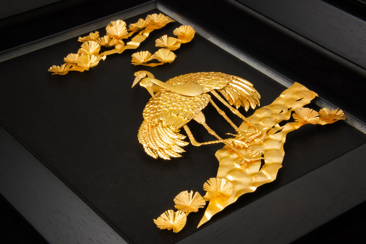 Wandbild, zwei Vogel, 24 Karat Blattgold, 40*45 cm PVC-Rahmen