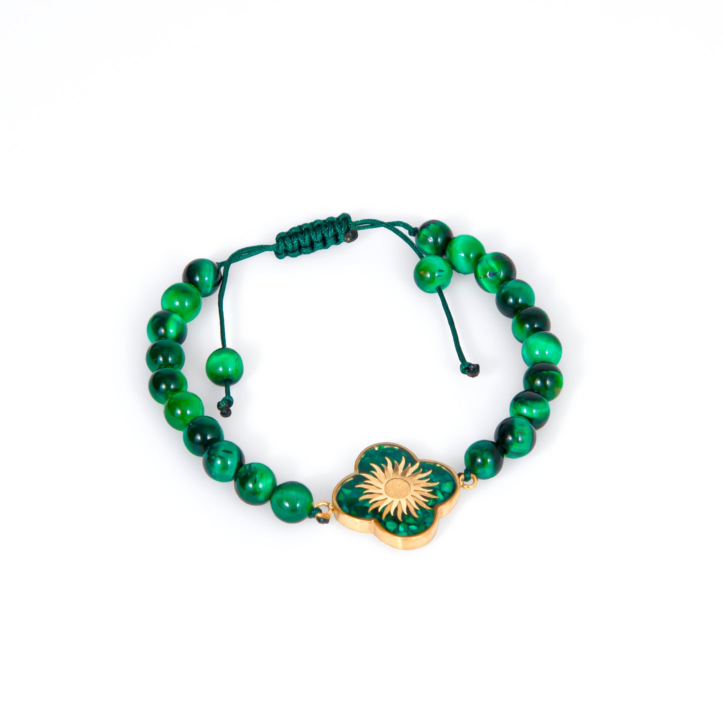 Stone Bracelet, Sun, 24 Carat Gold Leaf, Green Tiger Eye