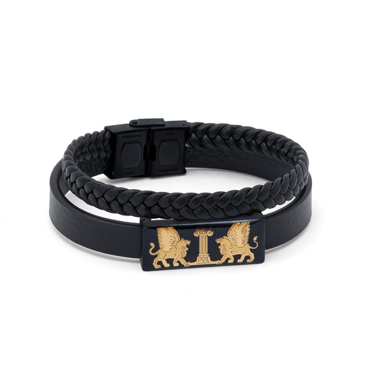 Leder Armband, Löwe(shire dal)-Design aus 24 Karat Blattgold