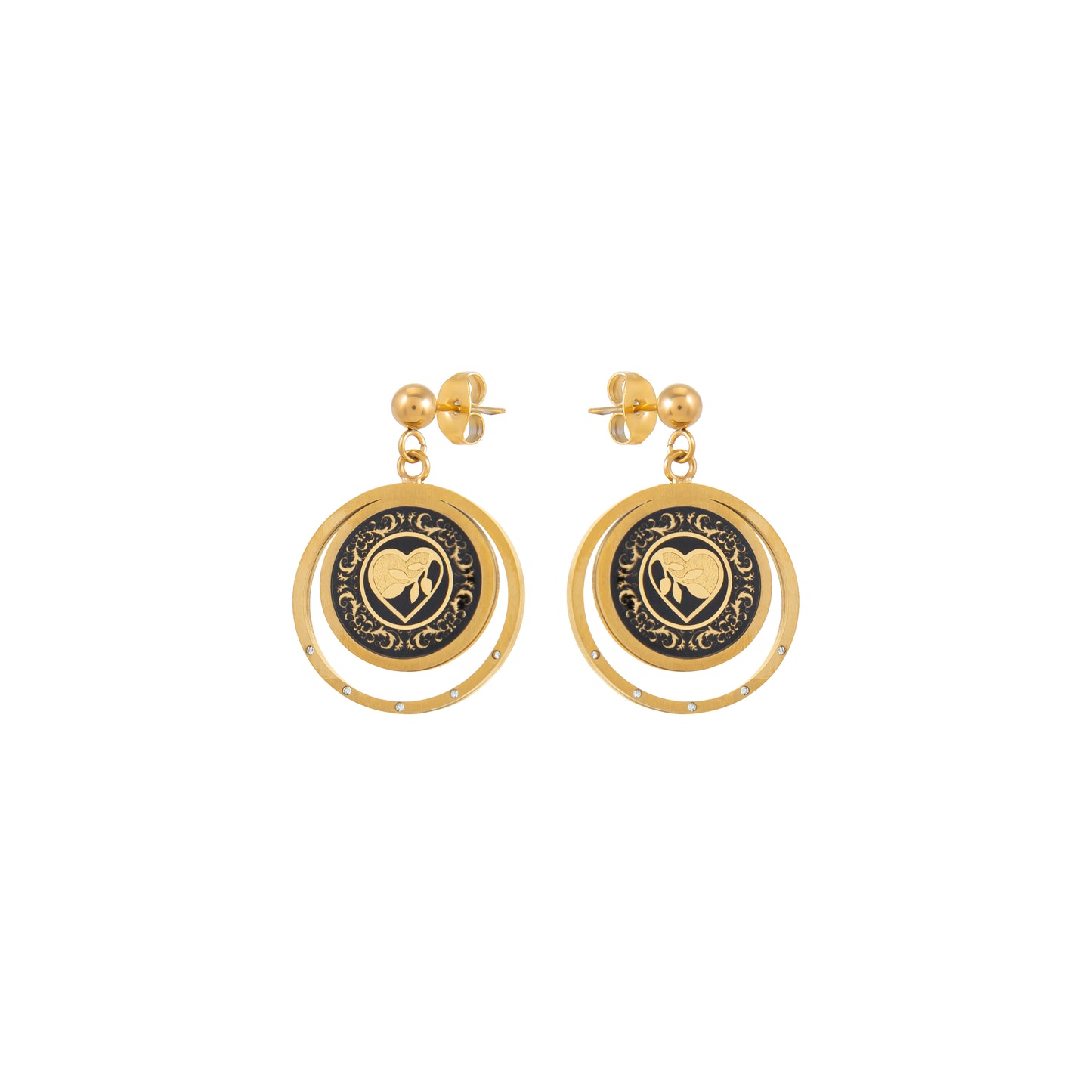 Earrings, Delyar, Swarovski design made of 24 carat gold leaf and anti-allergic stainless steel