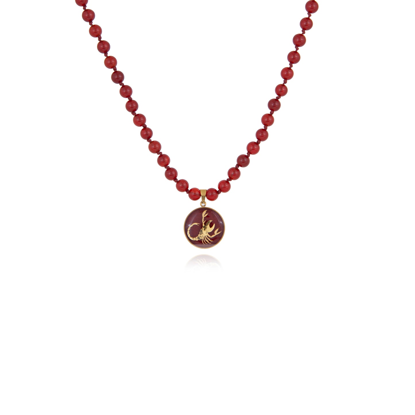 Necklace, zodiac sign Scorpio, 24 carat gold leaf, stainless steel, agate gemstone