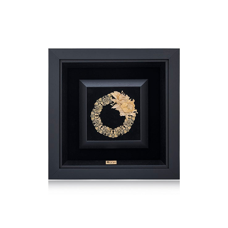 Wandbild, Danje Blumen-Design aus 24 Karat Blattgold, 36*36cm Dunkelbraun Rahmen