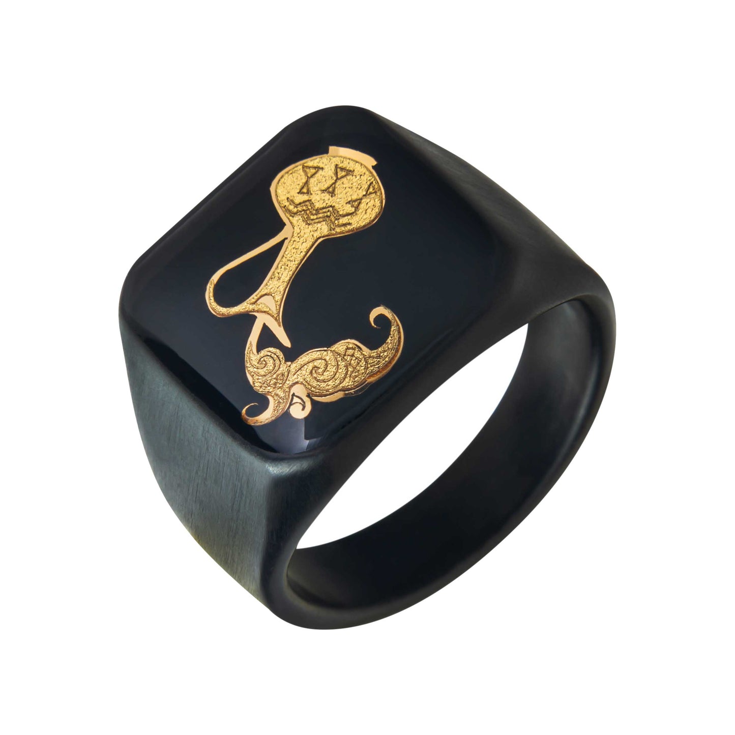 Men's ring, zodiac sign, Aquarius, 24 carat gold leaf, stainless steel