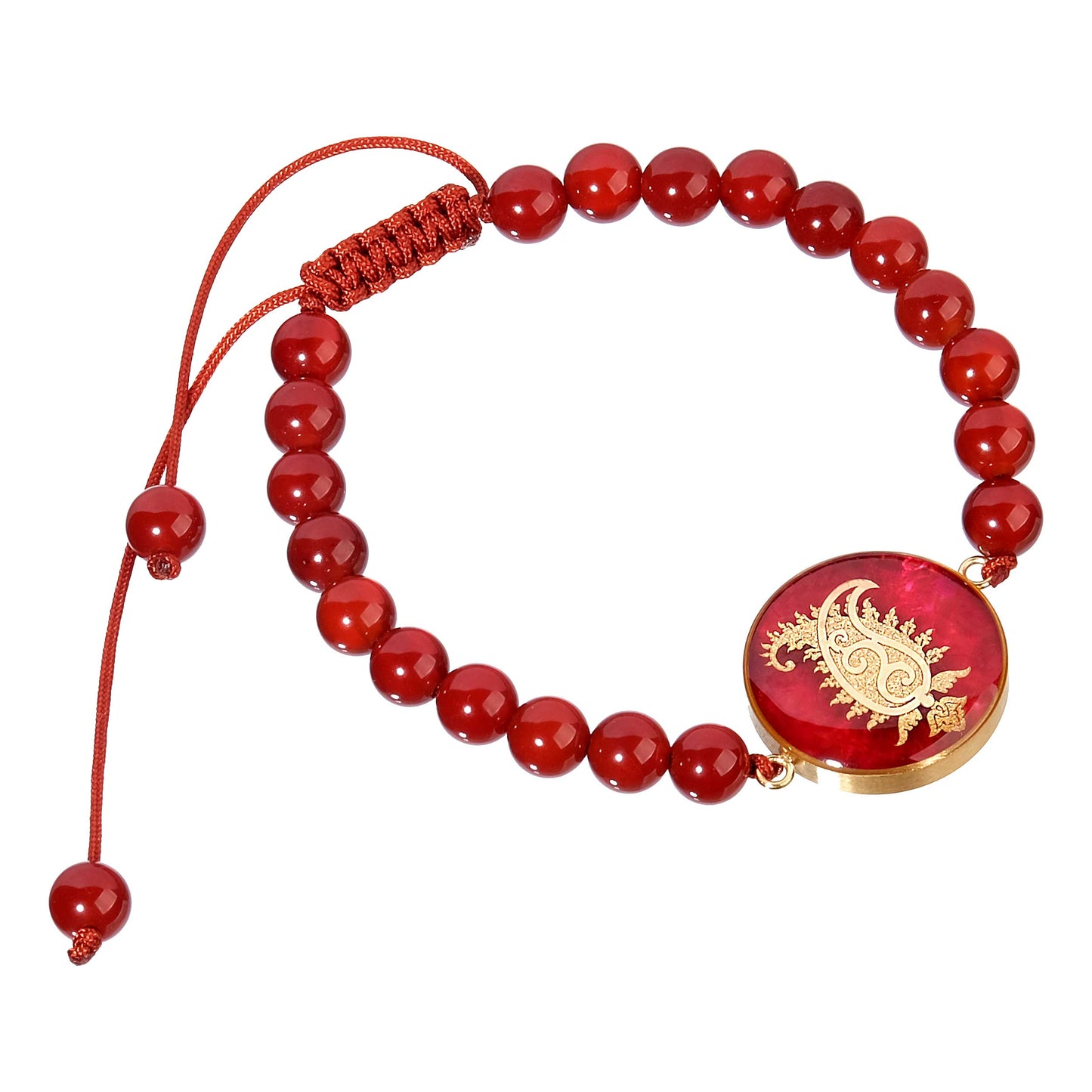 Agate stone bracelet with paisley design made of 24 carat gold leaf