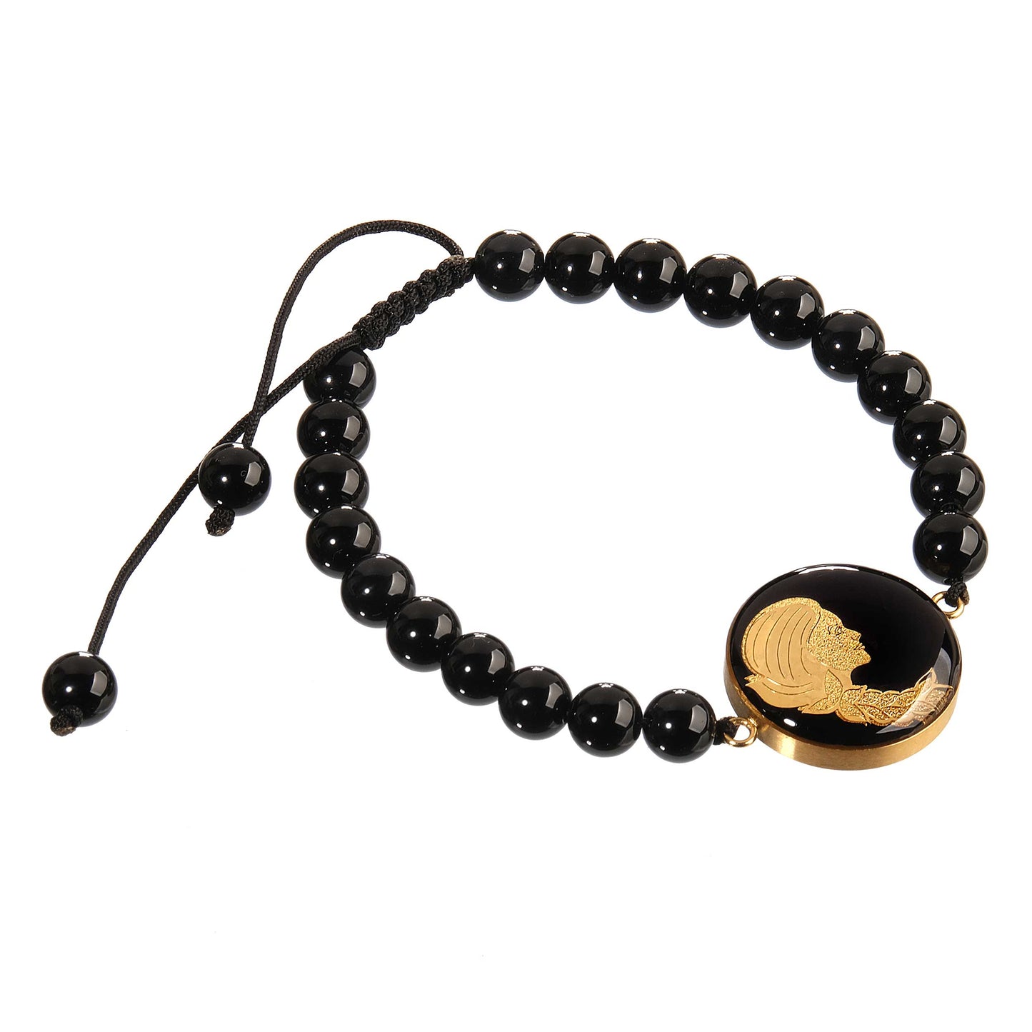 Bracelet, Virgo zodiac sign, 24 carat gold leaf, stainless steel, gemstone, onyx