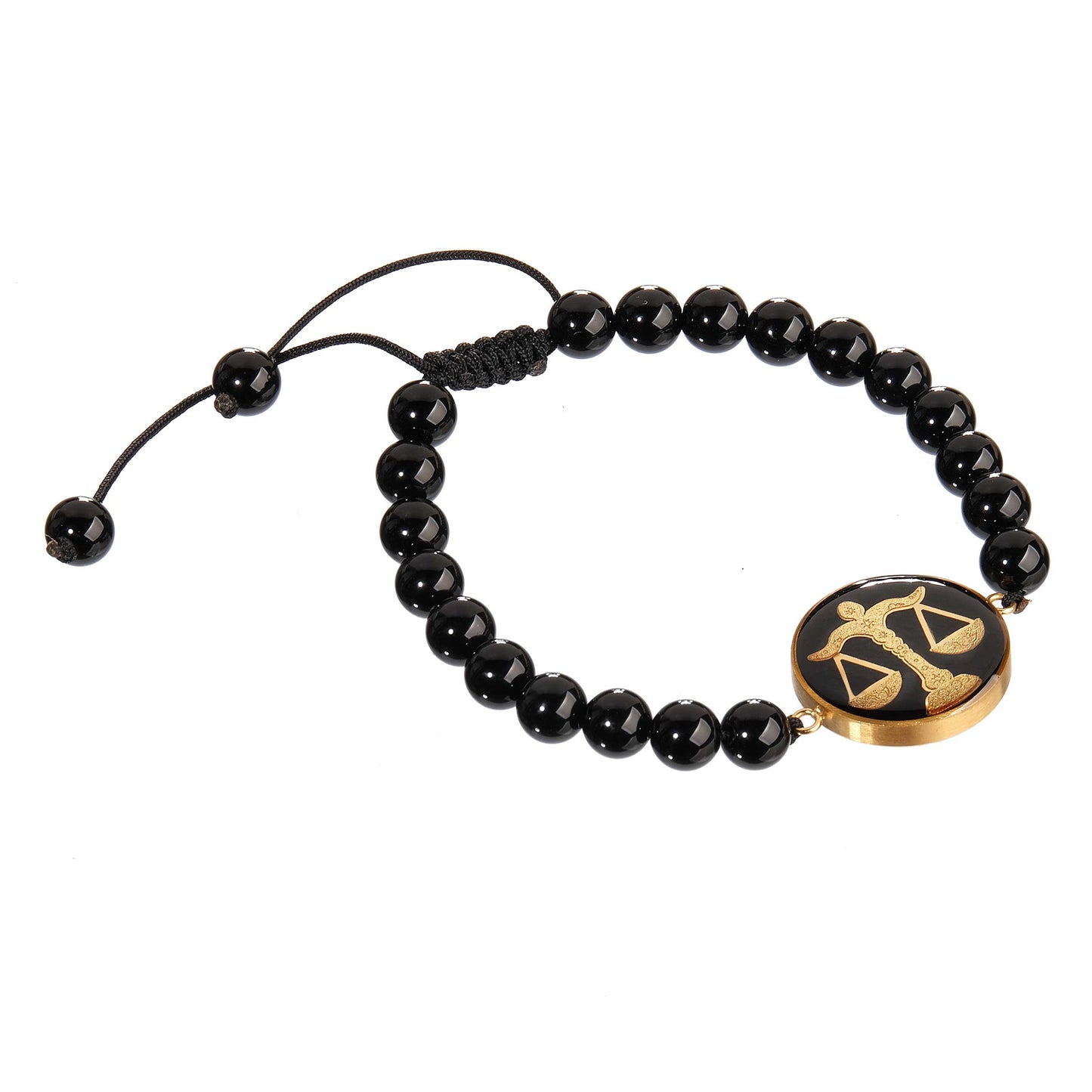 Bracelet, zodiac sign Libra, 24 carat gold leaf, stainless steel, agate stone and onyx