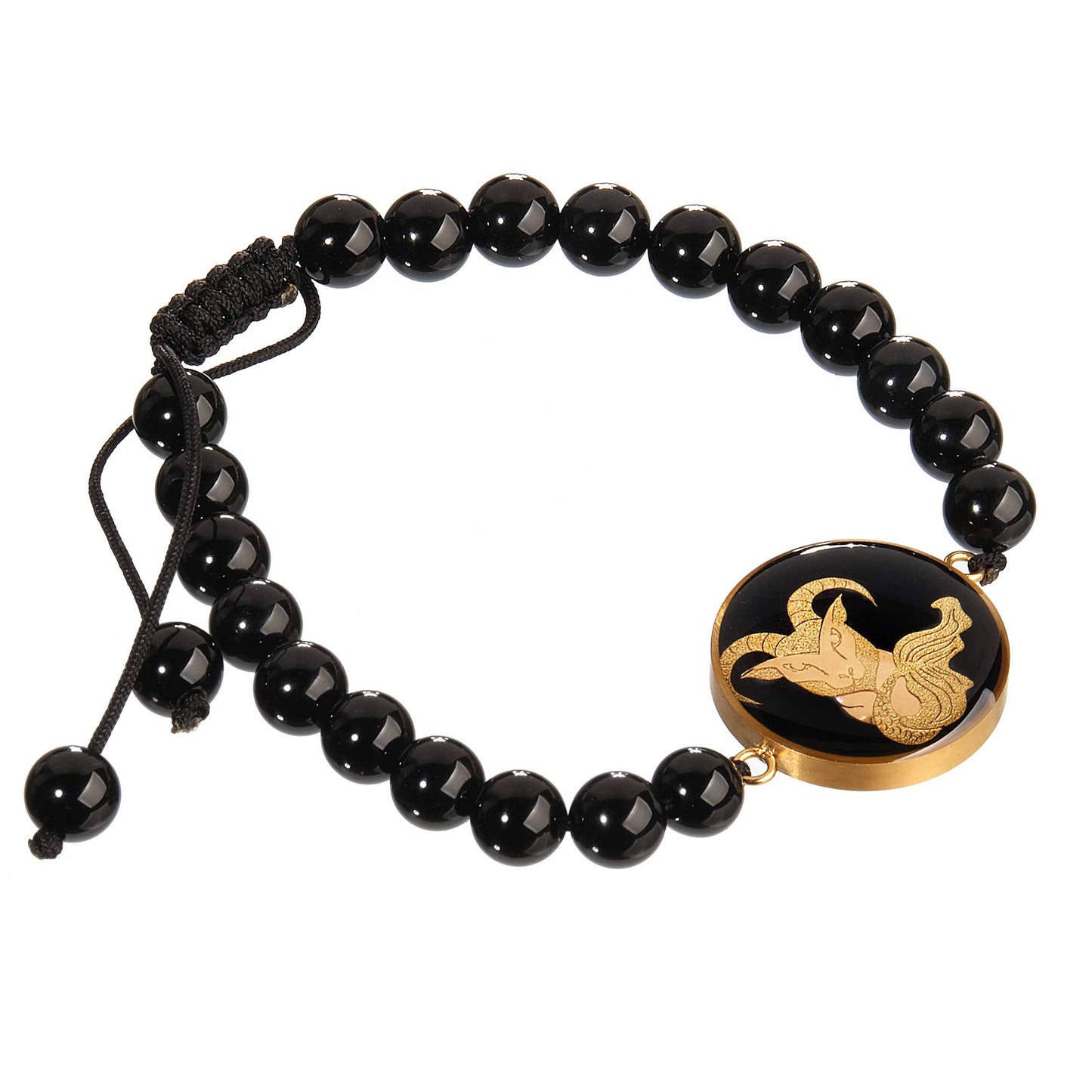 Bracelet, zodiac sign Capricorn, 24 carat gold leaf, stainless steel, grey agate stone