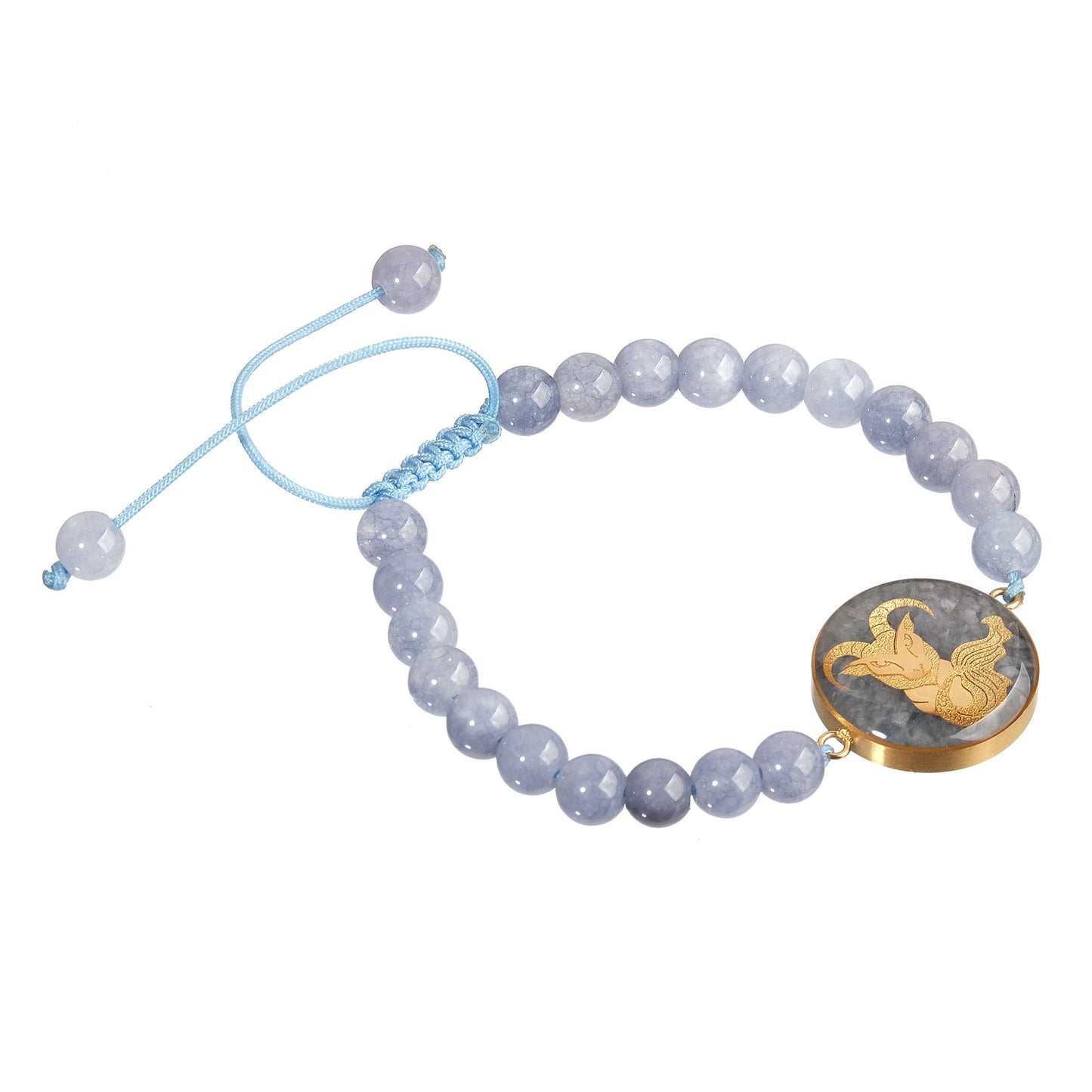 Bracelet, zodiac sign Capricorn, 24 carat gold leaf, stainless steel, grey agate stone