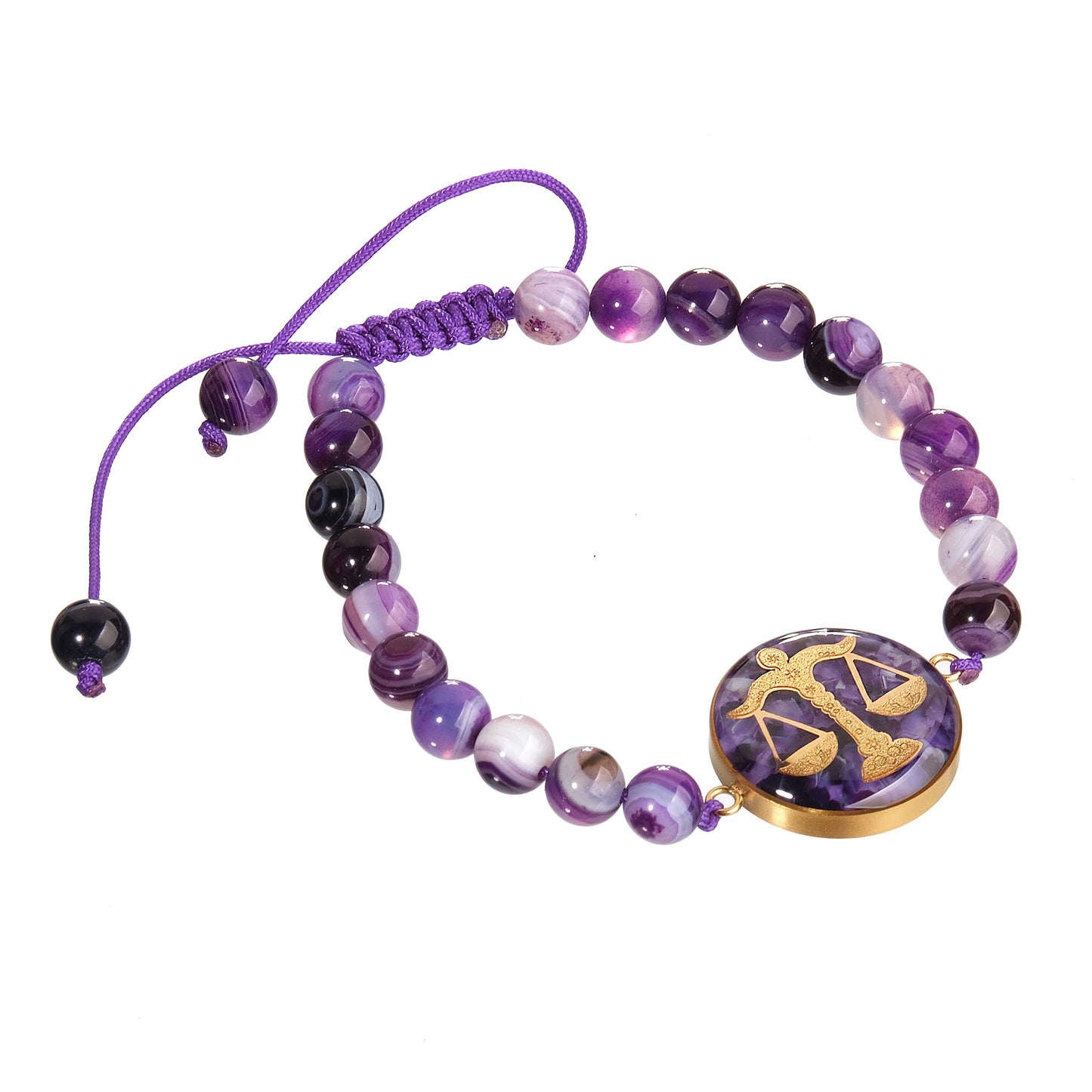 Bracelet, zodiac sign Libra, 24 carat gold leaf, stainless steel, agate stone and onyx