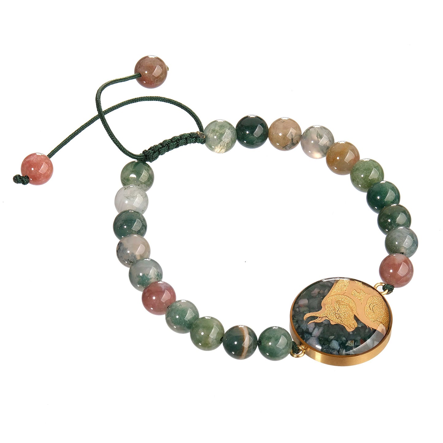 Bracelet, zodiac sign Taurus, 24 carat gold leaf, stainless steel, agate stone