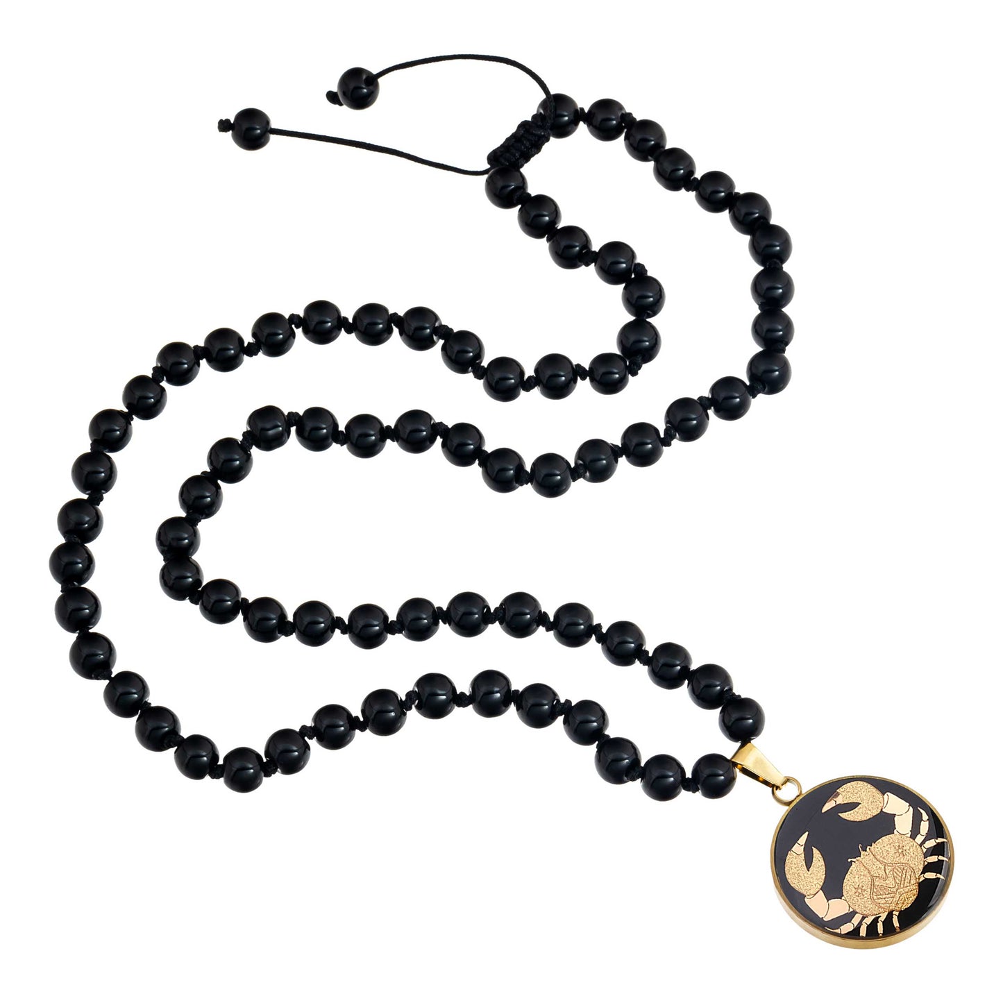 Necklace, zodiac sign Cancer, 24 carat gold leaf, stainless steel, onyx gemstone
