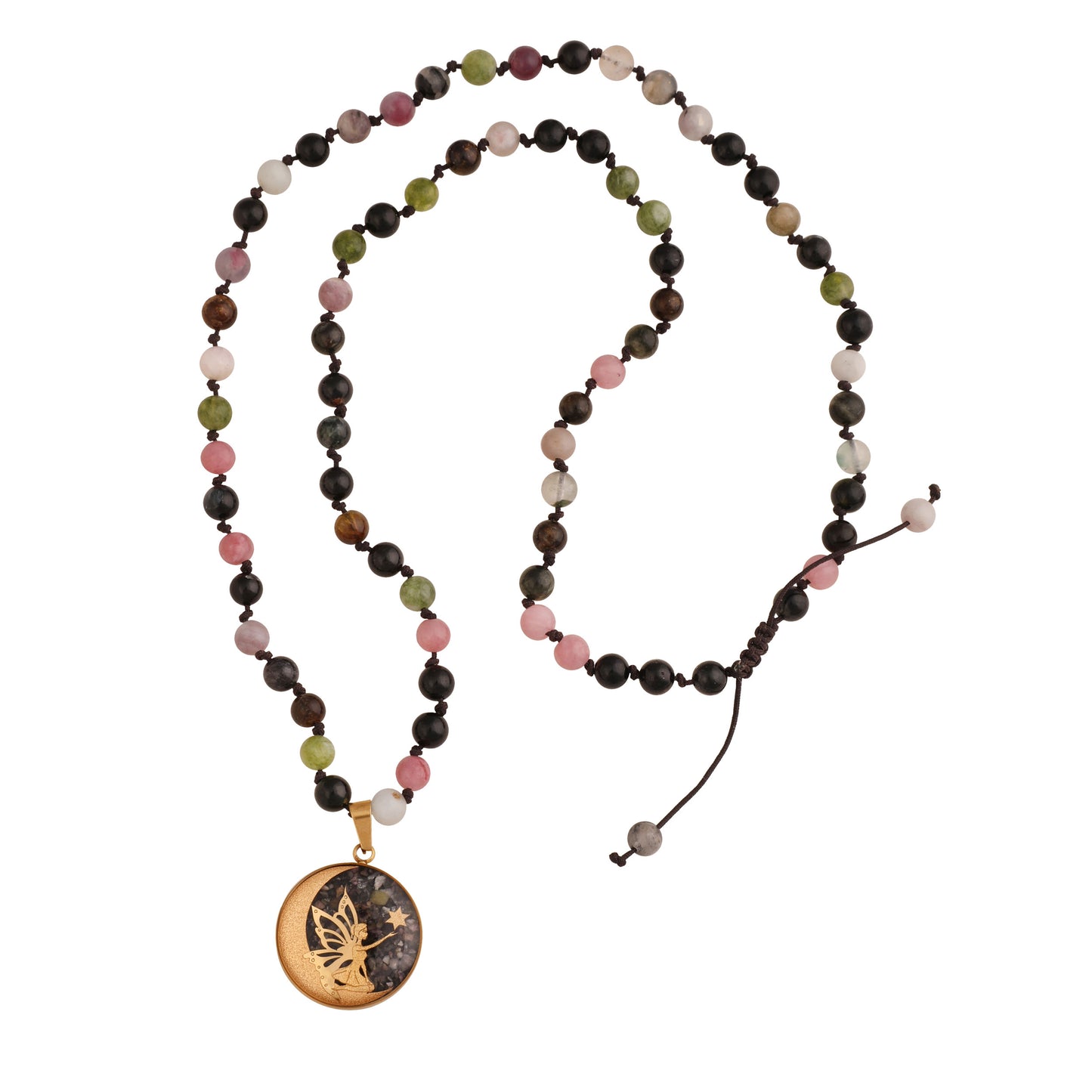 Tourmaline necklace with angel (Mahdokht) design made of 24 carat gold leaf