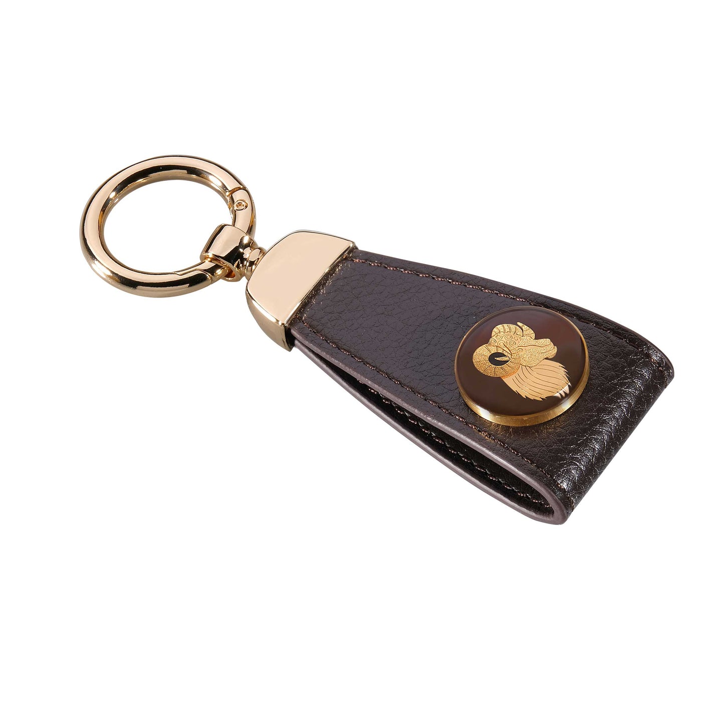 Schlüsselanhänger, Sternzeichen Widder aus Leder und 24 Karat Blattgold-Design