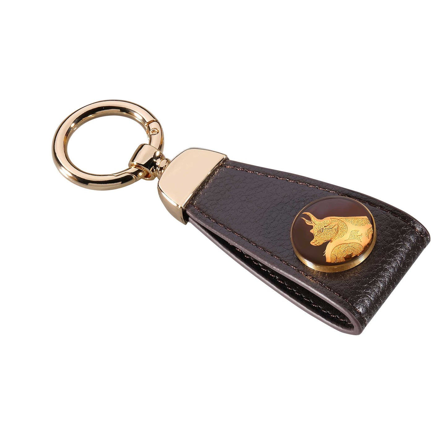Schlüsselanhänger, Sternzeichen Stier aus Leder und 24 Karat Blattgold-Design
