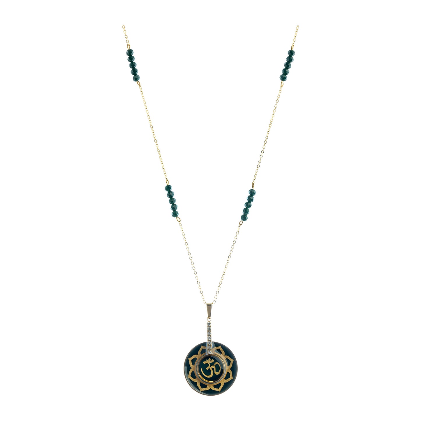 Necklace with pendant The Om Mantra made of 24 carat gold leaf and agate gemstone