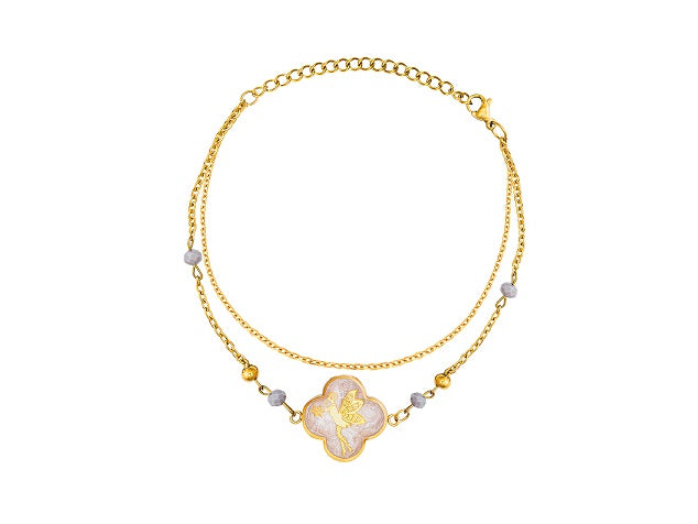 Bracelet, Angel, 24 carat gold leaf, agate and anti-allergic stainless steel
