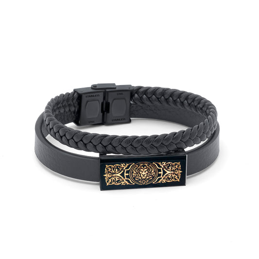 Leder Armband Löwe(shirshah) Design aus 24 Karat Blattgold