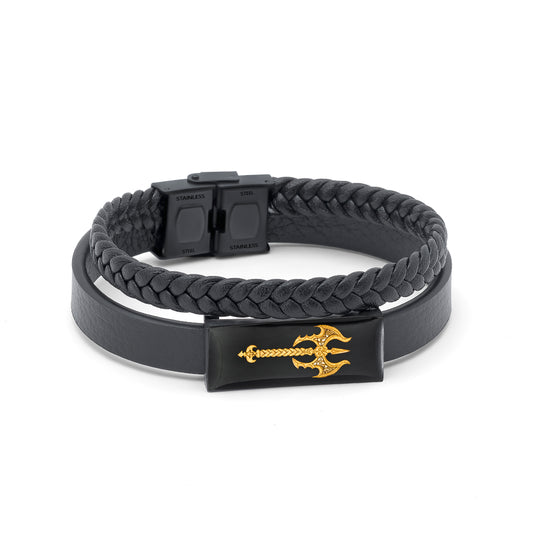 Leder Armband, Ahriman Design aus 24 Karat Blattgold