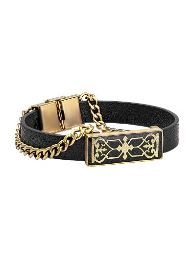 Leather bracelet, Cartier design, (Zarwan), made of 24 carat gold leaf and coral stone or onyx