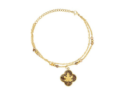 Anklet, autumn design made of 24 carat gold leaf, anti-allergic stainless steel