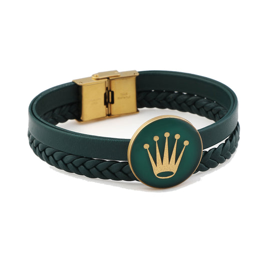 Leder-Armband, Grün, Rolex-Design aus 24 Karat Blattgold